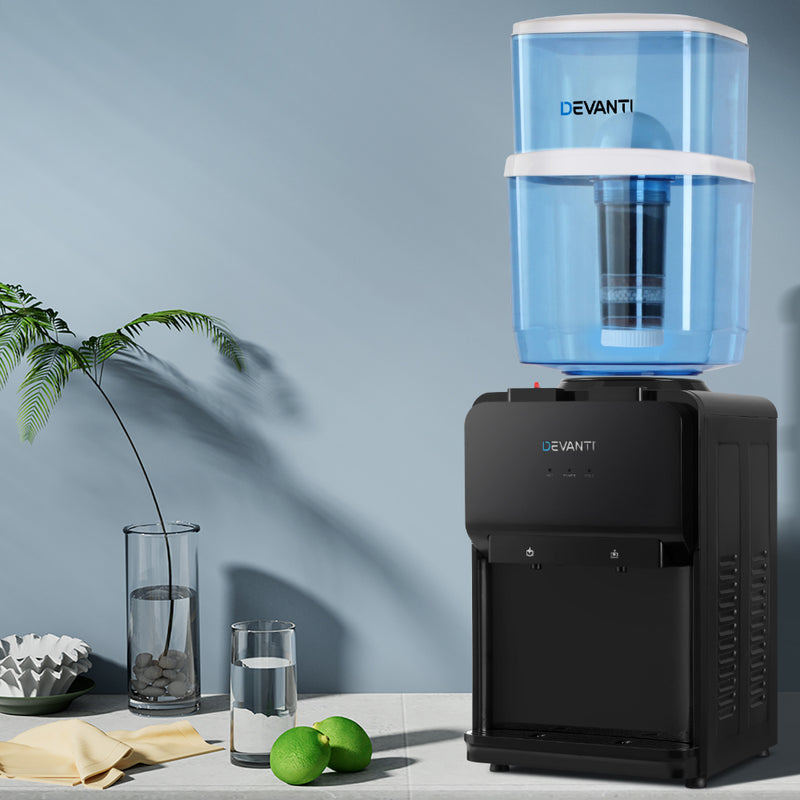 Water Cooler Dispenser 22L Bench Top Chiller Purifier Filter Hot Cold Black