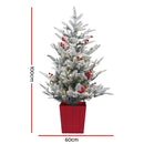 Jingle Jollys Christmas Tree 1M LED Potted Xmas Party Decor Red Barries Flocked