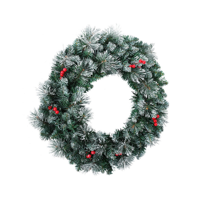 Jingle Jollys 60cm Christmas Wreath LED Lights Snowy Berries Garland Party Decor