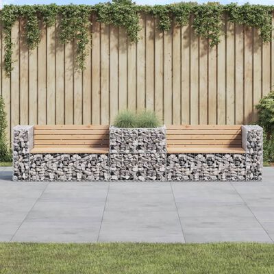 Garden Bench with Gabion Basket Solid Wood Douglas