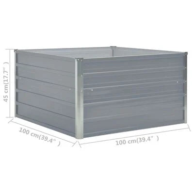 Raised Garden Bed 100x100x45 cm Galvanised Steel - Grey