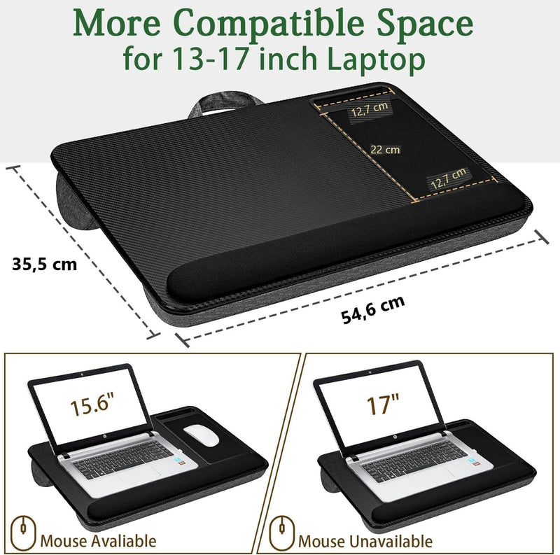 Portable Laptop Desk with Device Ledge, Mouse Pad and Phone Holder for Home Office (Black, 43cm)