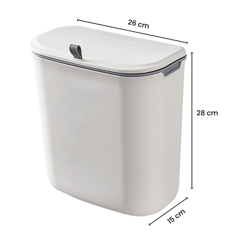 Gominimo Space Saving Easy Assemble 9l Hanging Trash Can With Lid For Kitchen Cabinet Door (White)