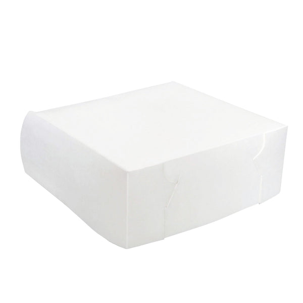 100x Takeaway Cake Box 10x10x4 Inches - Square Folding White Dessert Packaging
