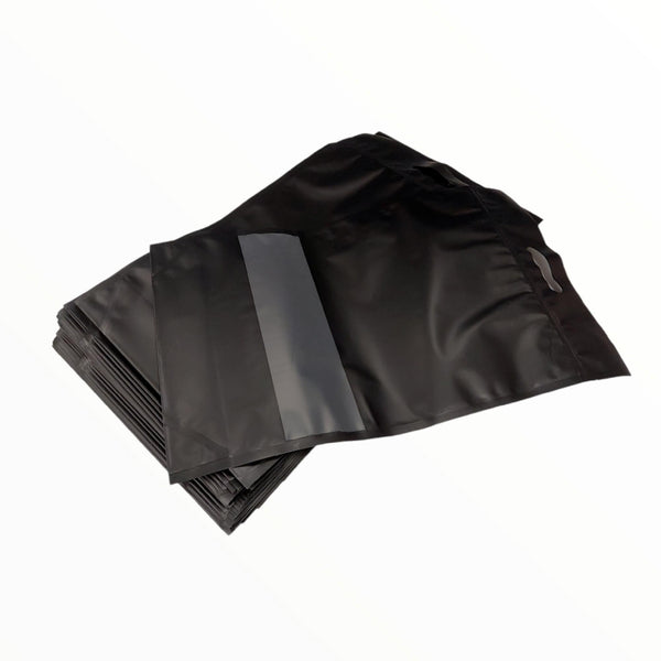 100 Resealable Black Stand Up Bags 53x32cm - Food Packaging Zip Pouch and Handle