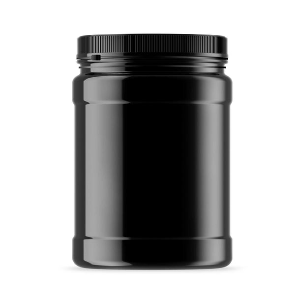 32x 2L Wide Mouth Plastic Jars and Lids Black - Empty Protein and Powder Tubs