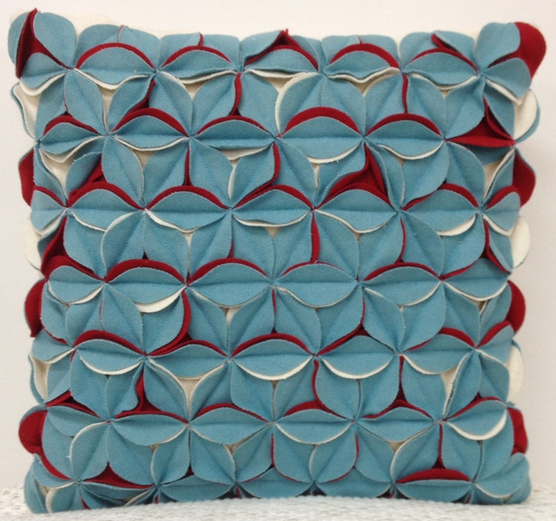 Pack of 4 Covers Amelie Aqua Blue & Red 3D Texture Cushion Covers