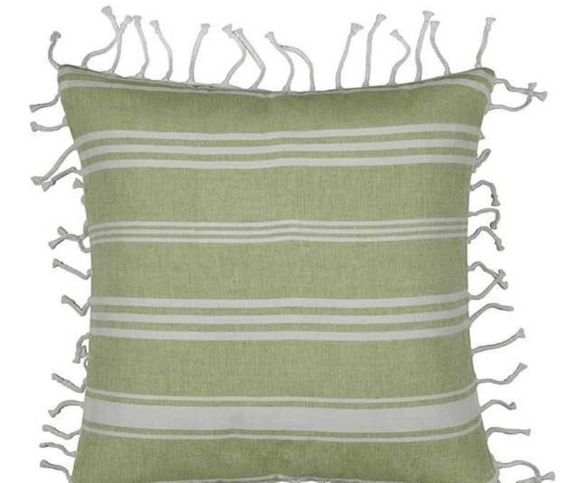 Pack of 4 Fresh Green & White Striped Cushion Cover with white knotted edging