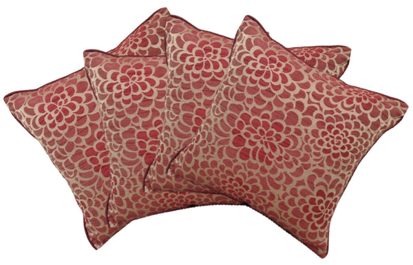 Pack of 4 Flower Marone Petal Design Square Cushion Covers Maroon
