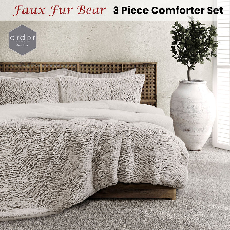 Ardor Faux Fur Bear 3 Piece Comforter Set Queen/King