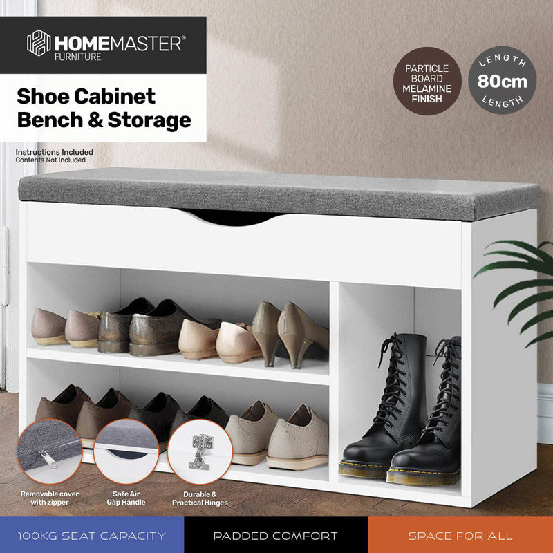 Home Master 2-In-1 Storage/Shoe Cabinet With Padded Cushion Bench 80cm